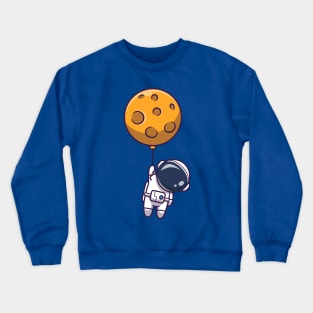 Cute Astronaut Floating With Moon Balloon Cartoon Crewneck Sweatshirt